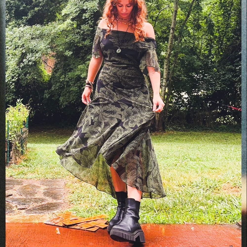 Vintage beaded asymmetrical maxi dress